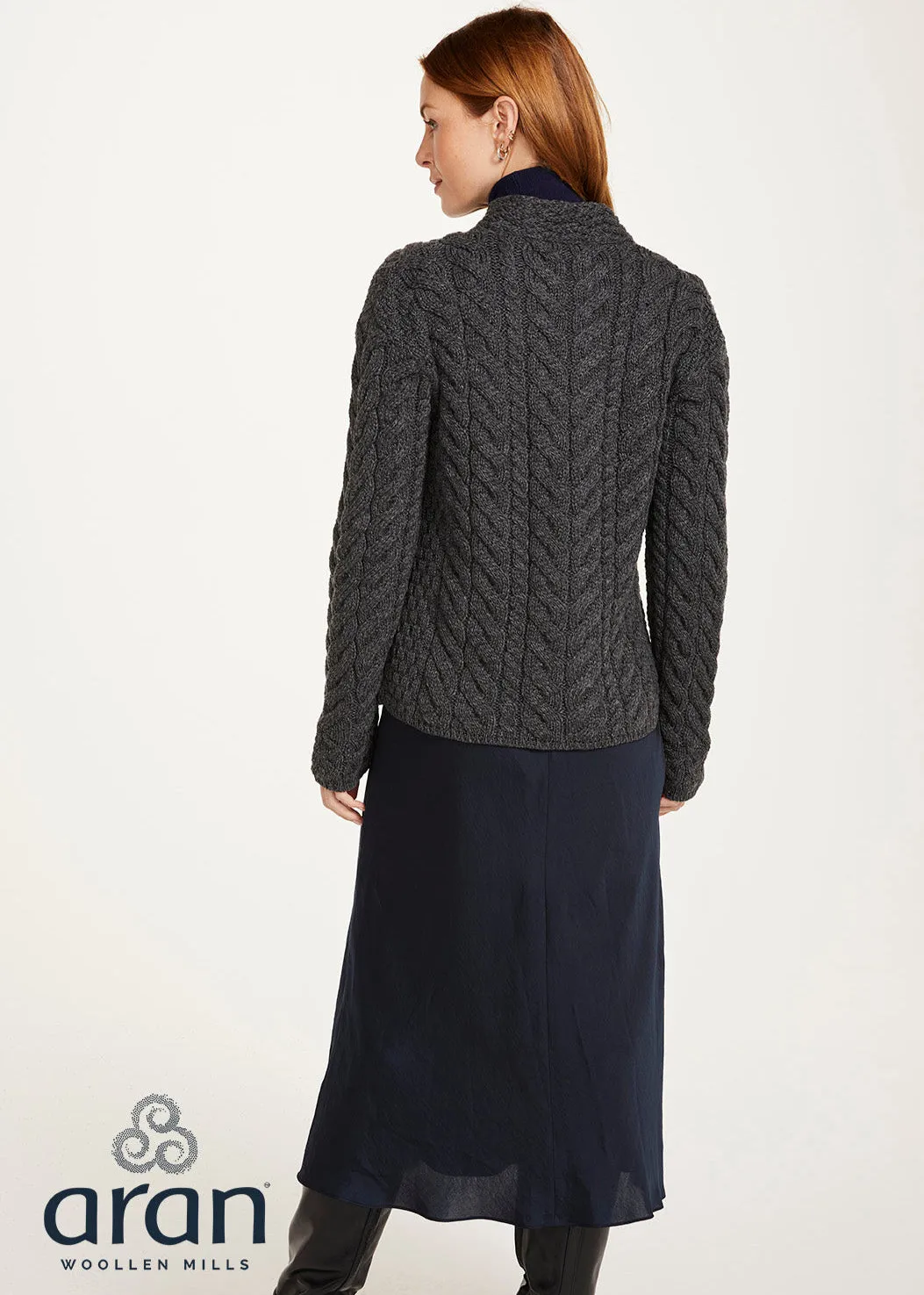 Aran 3 Buttons Trellis Cardigan | Charcoal