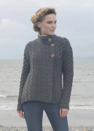 Aran 3 Buttons Trellis Cardigan | Charcoal