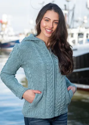 Aran Hooded Cardigan | Aqua