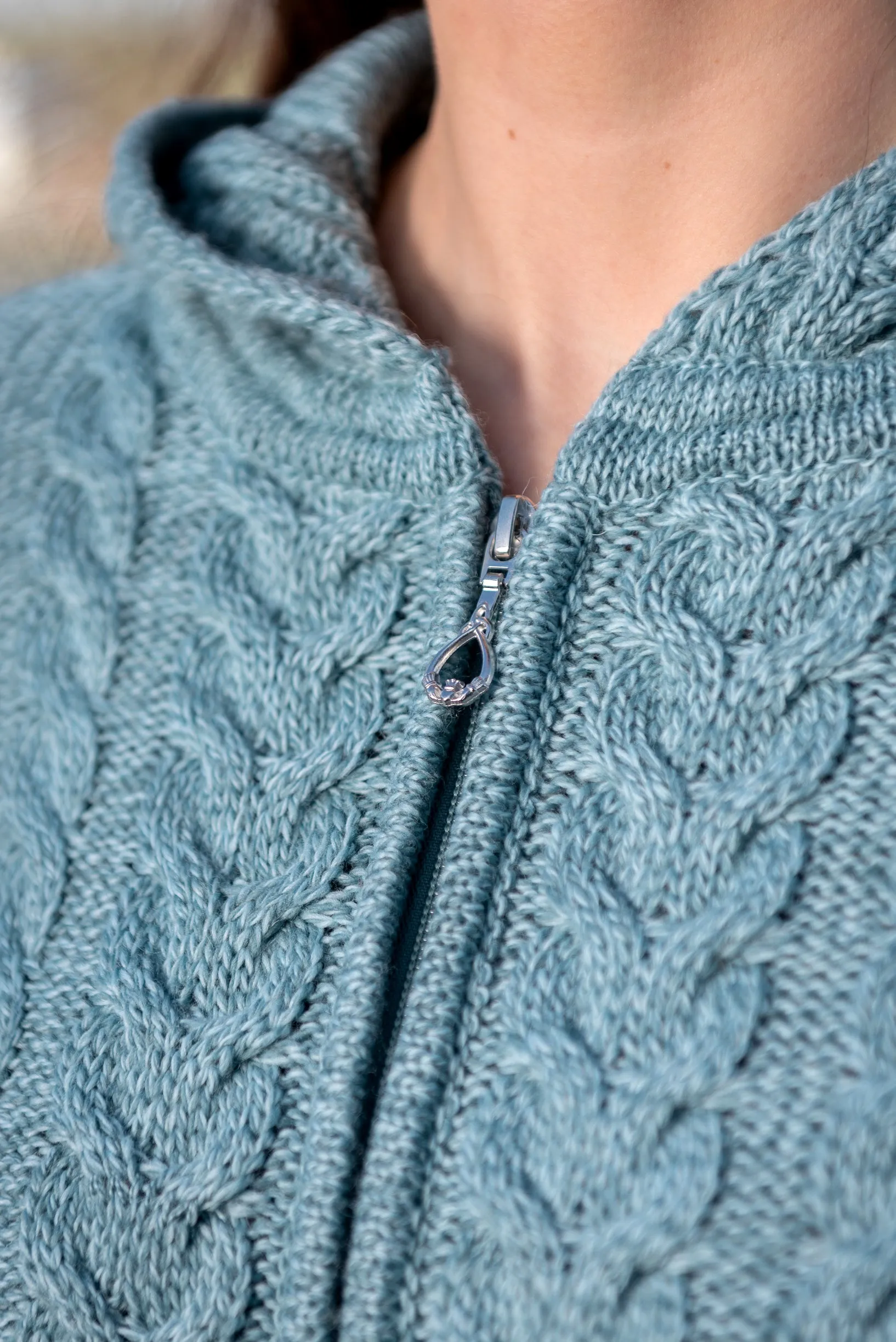 Aran Hooded Cardigan | Aqua