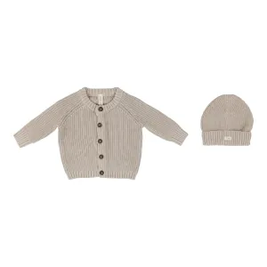 Baby Boy Cardigan   Beanie | Chunky Knit | Natural/Taupe | Lil Legs | SS25