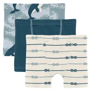 Bamboo Boxer Briefs (Set of 3) - Stormy Sea Splashing Whales, Peacock & Natural Boat Rope