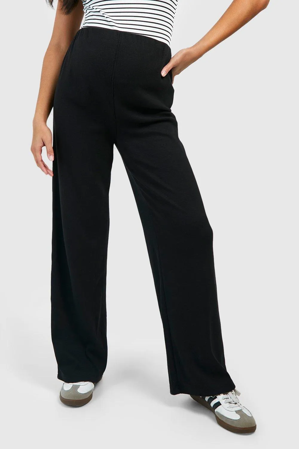 BH Maternity Rib Wide Leg Trousers-2344-Black