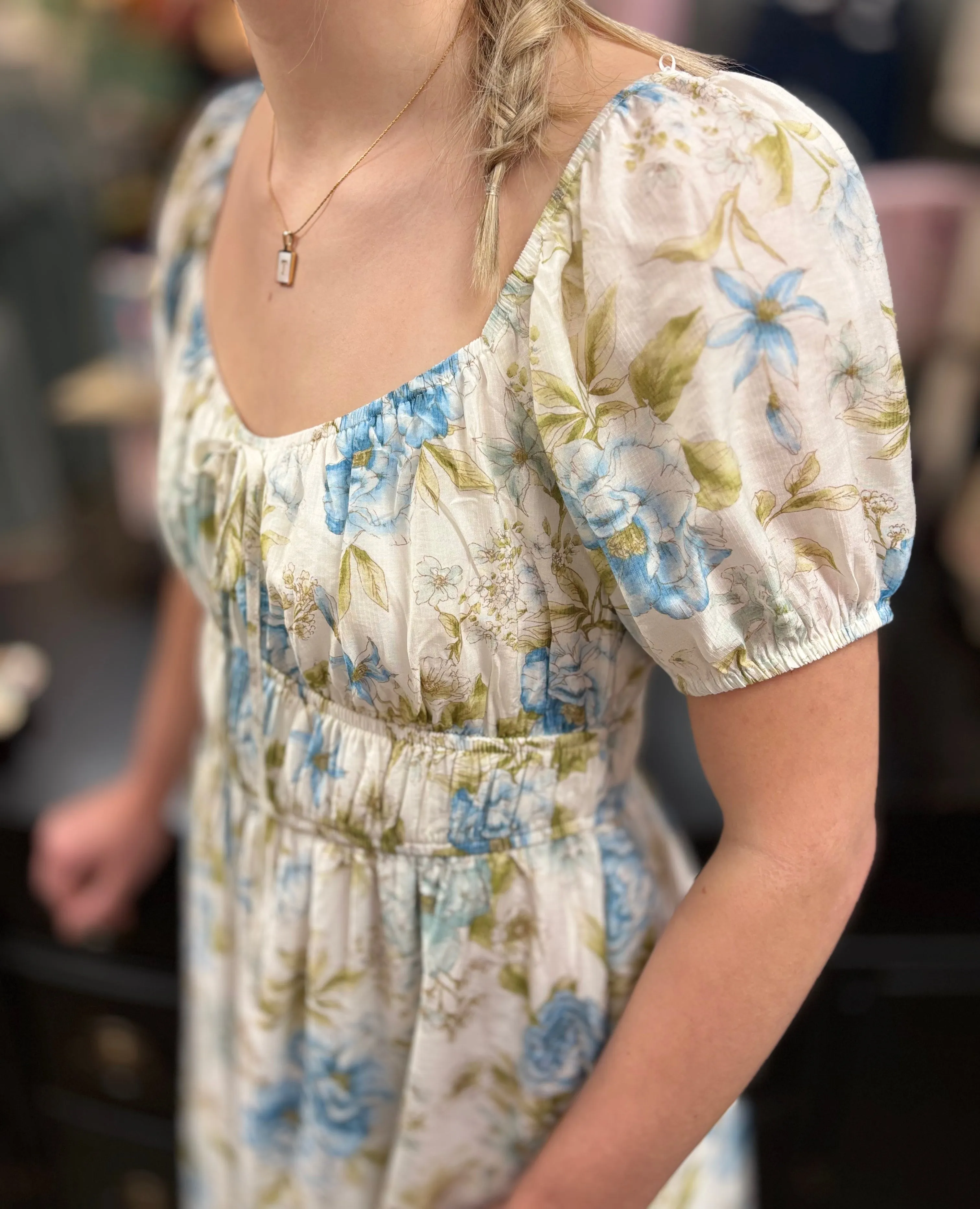 Bluebird Floral Front Tie Dress