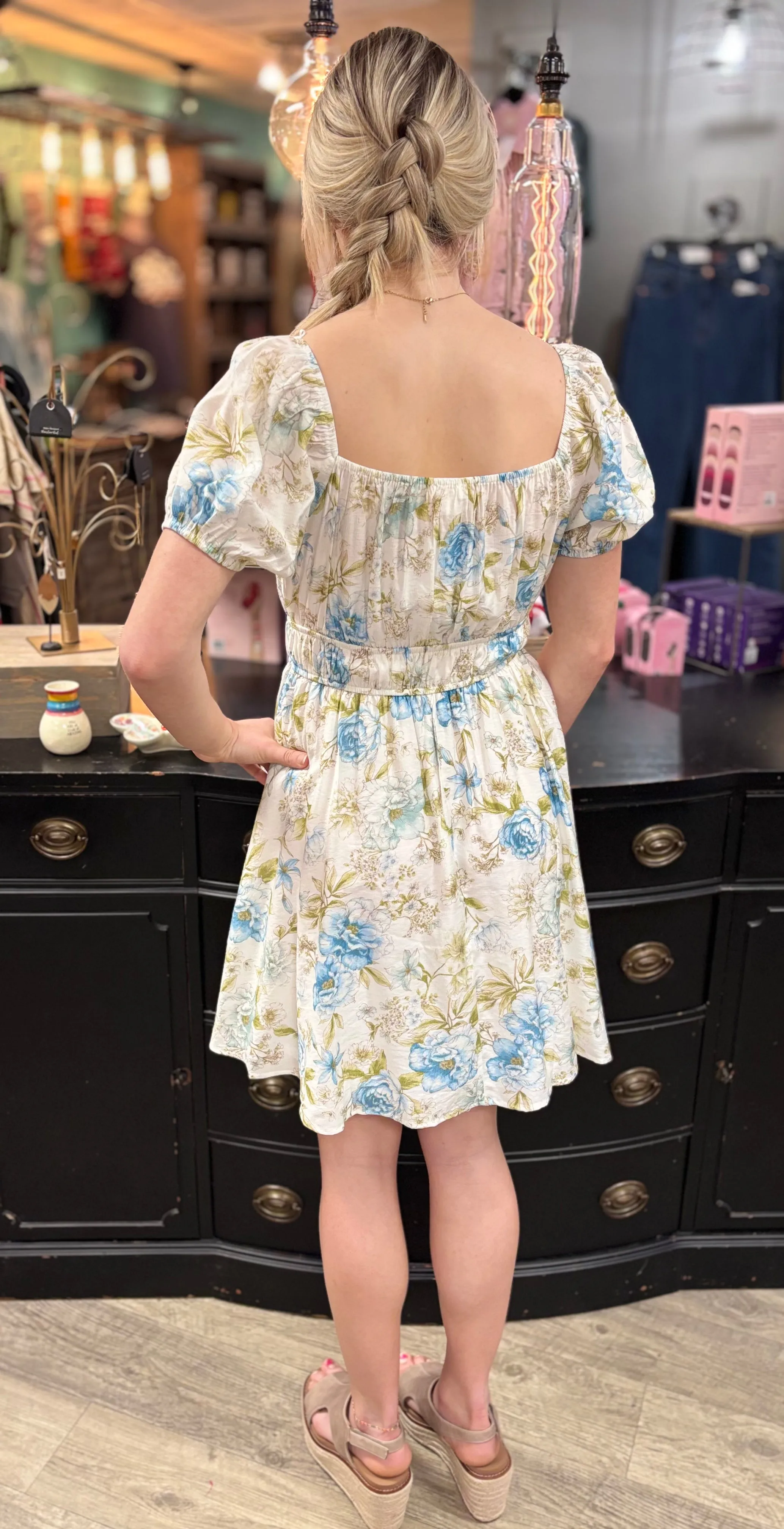Bluebird Floral Front Tie Dress