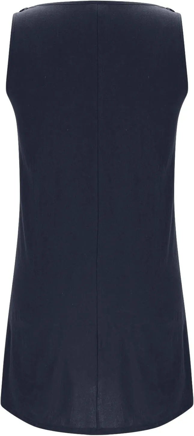 Boho Dress for Women Summer Solid Color Round Neck Sleeveless Mini Dress Casual Button Strap Sundresses with Pockets