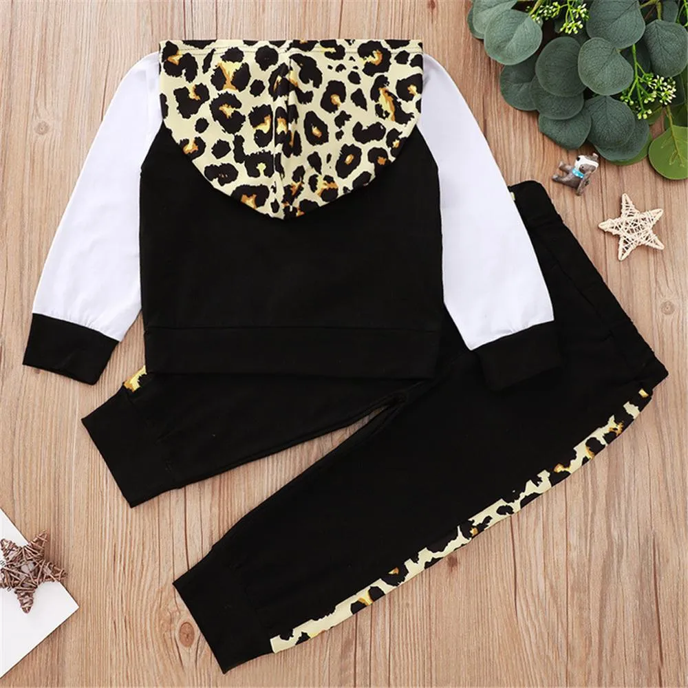 Boys Color Block Leopard Hooded Top & Pants Wholesale Boys Clothing