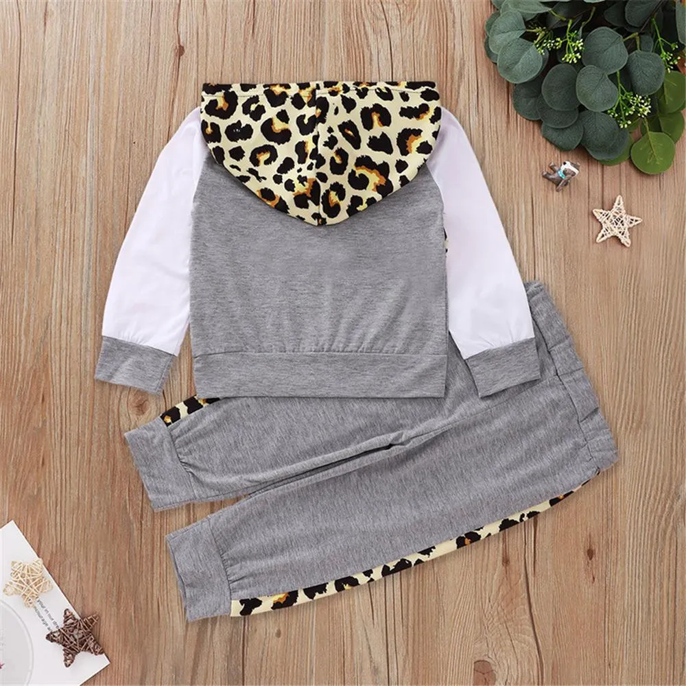 Boys Color Block Leopard Hooded Top & Pants Wholesale Boys Clothing