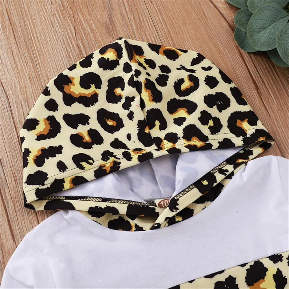 Boys Color Block Leopard Hooded Top & Pants Wholesale Boys Clothing