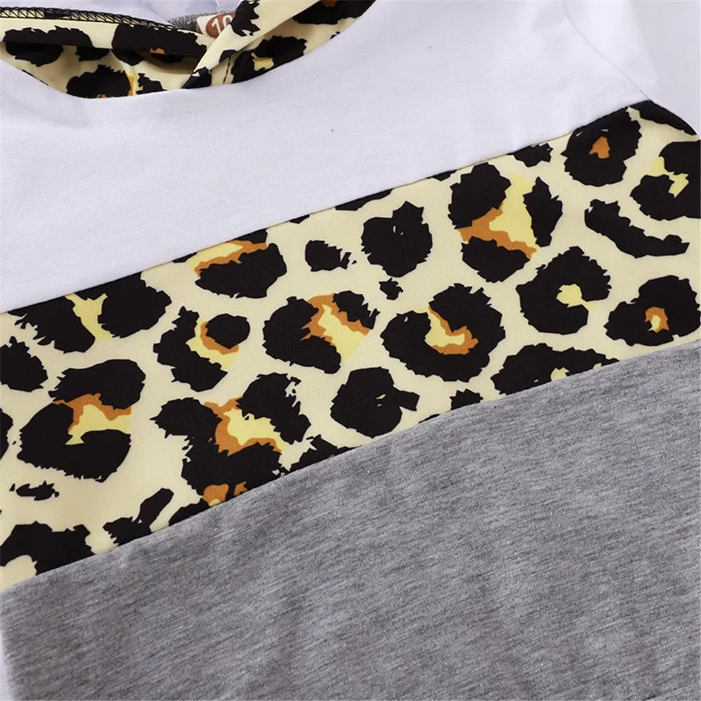 Boys Color Block Leopard Hooded Top & Pants Wholesale Boys Clothing