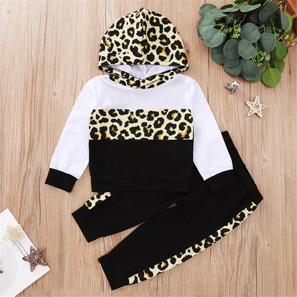 Boys Color Block Leopard Hooded Top & Pants Wholesale Boys Clothing
