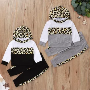 Boys Color Block Leopard Hooded Top & Pants Wholesale Boys Clothing