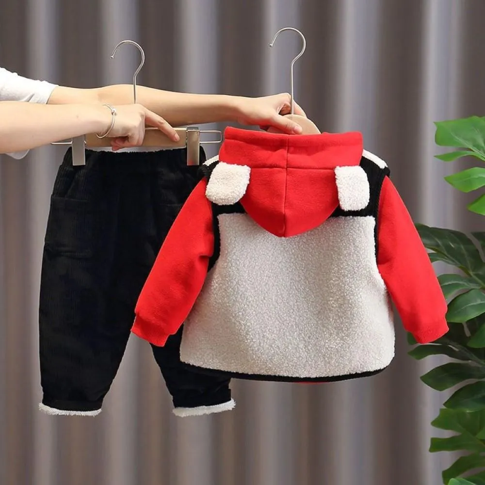 Boys Letter Pattern Hooded Top Vest & Pants Boys Casual Suits