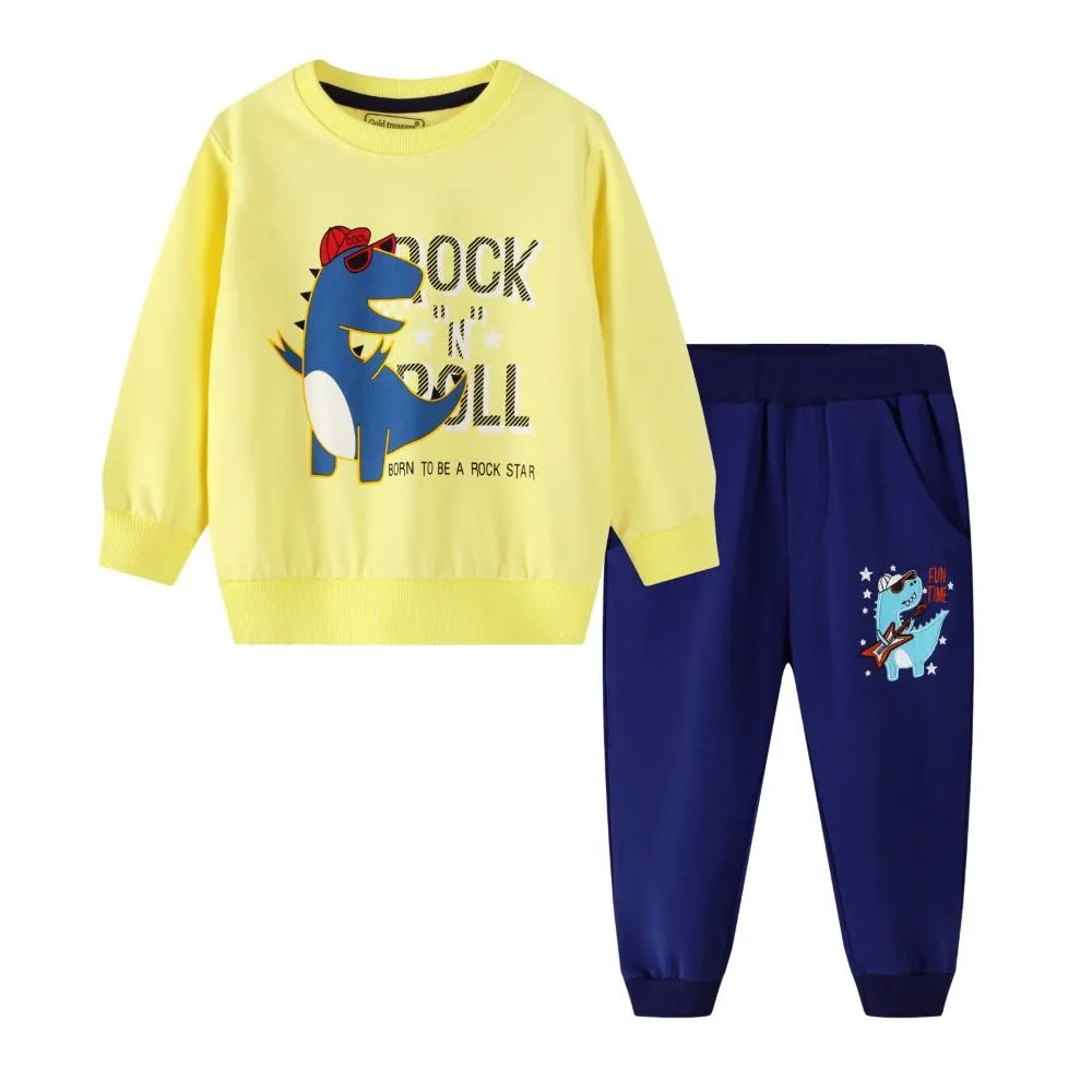 Boys Rock Dinosaur Pattern Top & Pants Wholesale Toddler Boy Clothes