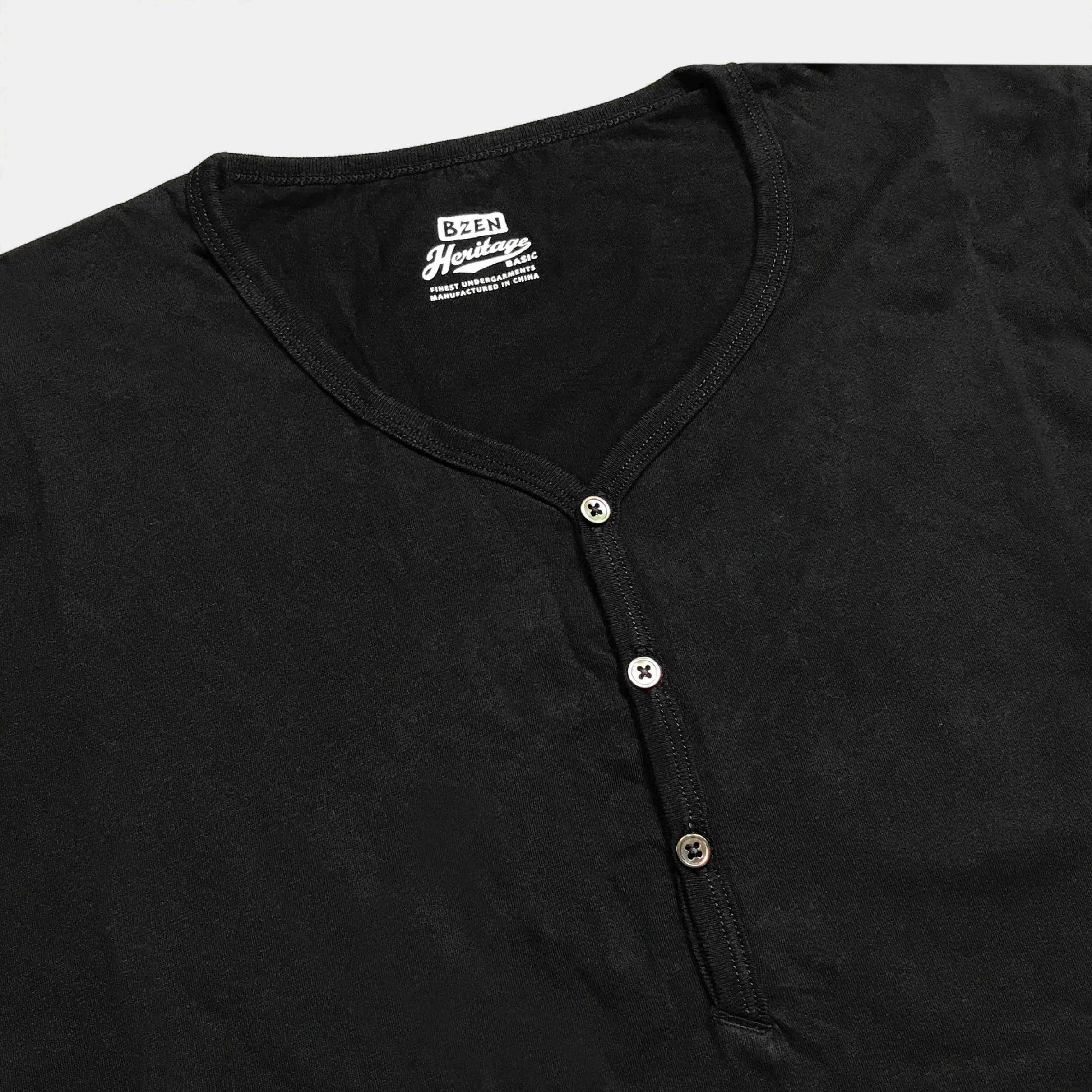 BZEN M.3210-KAITO REGULAR FIT SHORT SLEEVE 3 BUTTON JERSEY HENLEY-145GSM-E0 BLACK