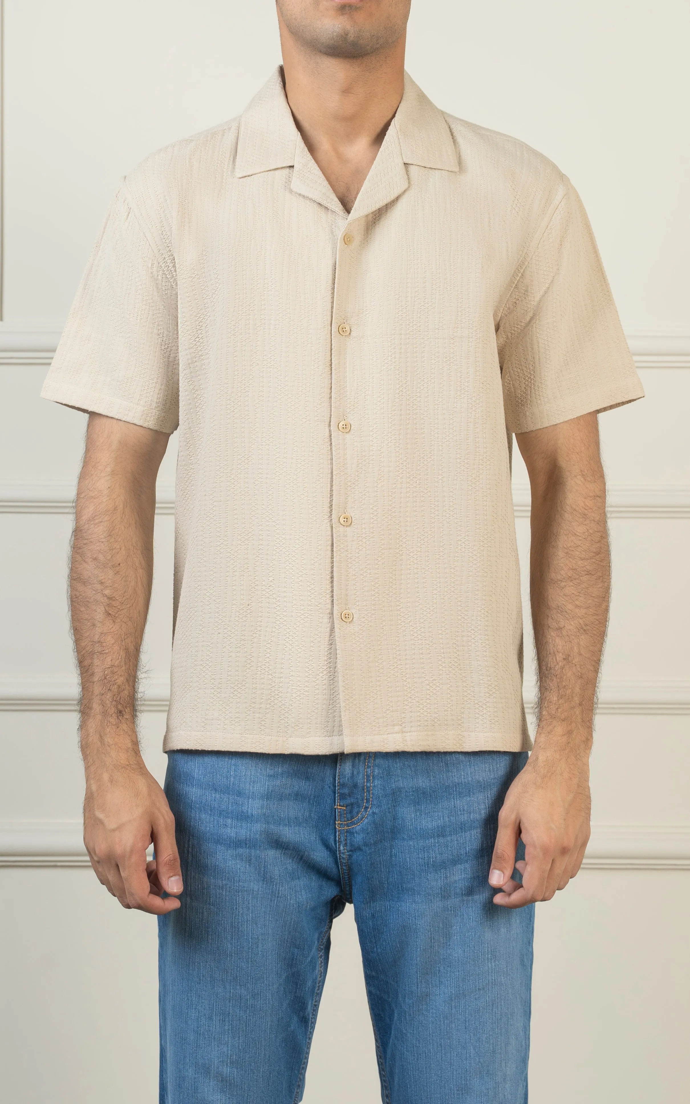 CASUAL SHIRT CUBAN COLLAR BEIGE