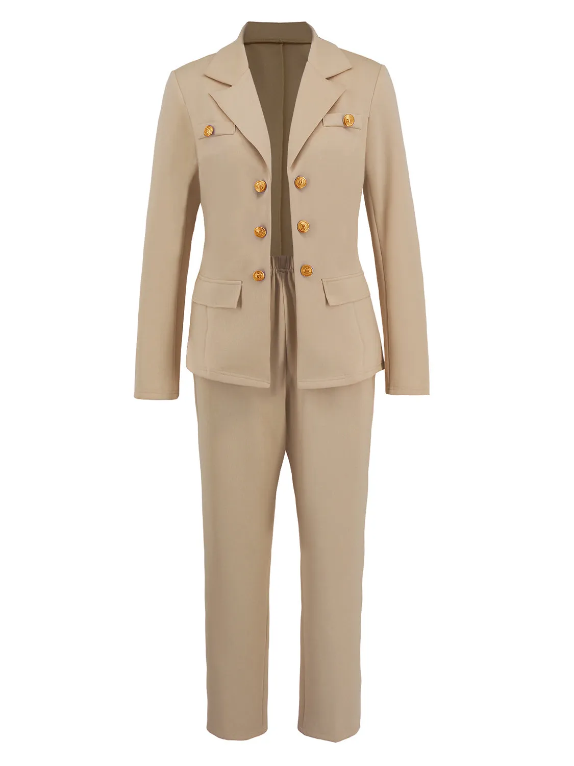 Chic Lapel Collar Blazer and Trousers Ensemble