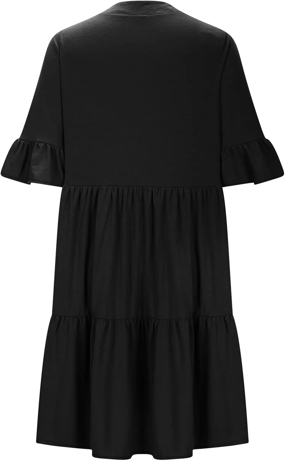 Cute Summer Dresses for Women Ruffle Short Sleeve Notch V Neck Casual Dress Swing A-Line Mini Dress with Pockets