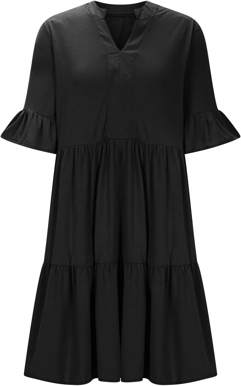 Cute Summer Dresses for Women Ruffle Short Sleeve Notch V Neck Casual Dress Swing A-Line Mini Dress with Pockets