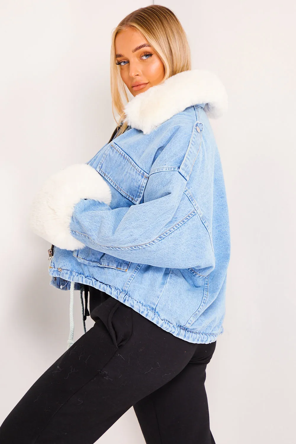 Eloise Denim Super Soft White Faux Fur Jacket