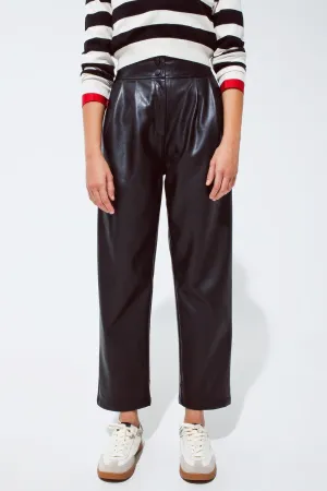 Faux Leather Pants With Pleats And Elastic Waist