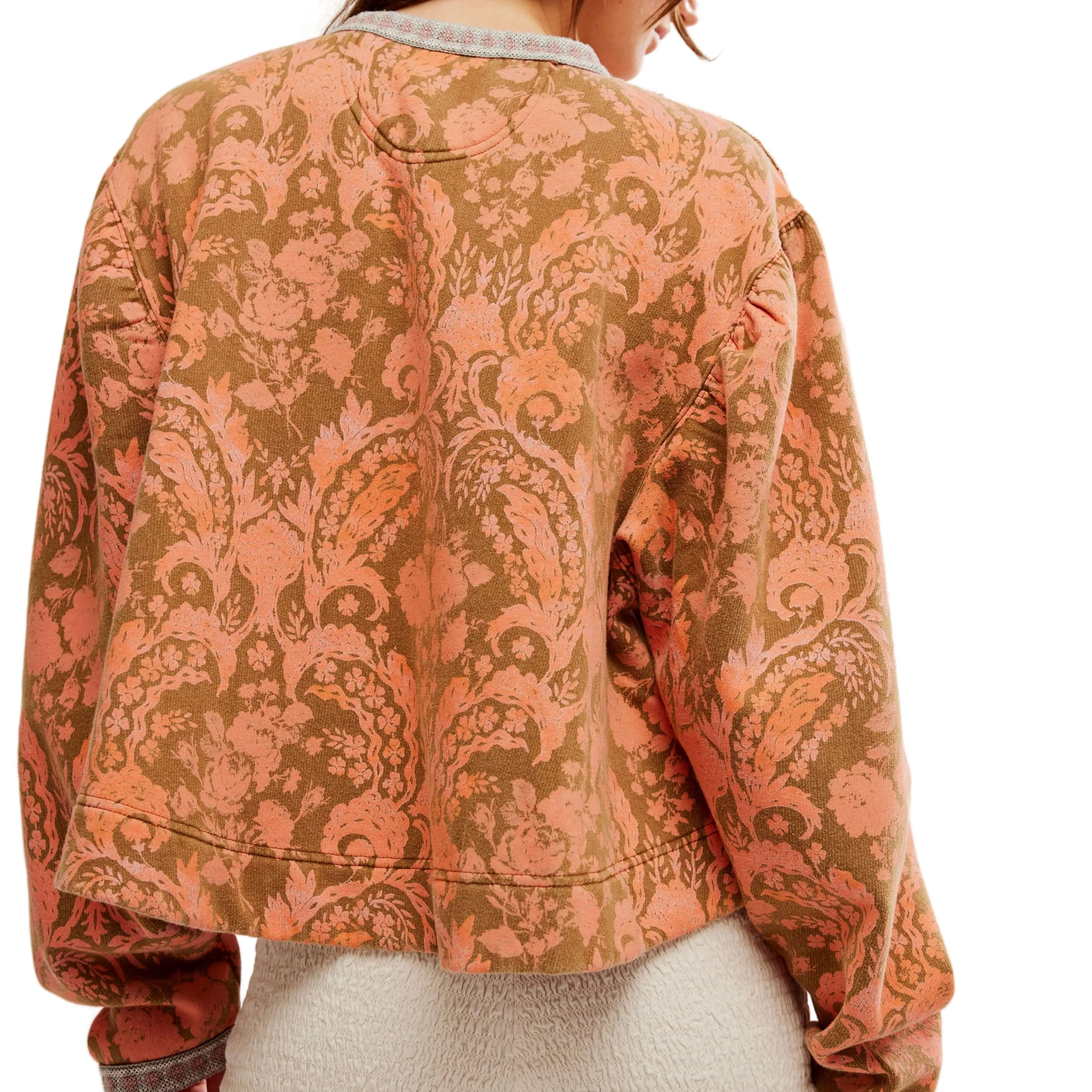 Free People Printed Drifter Sweatshirt In Orange/ Khaki Combo