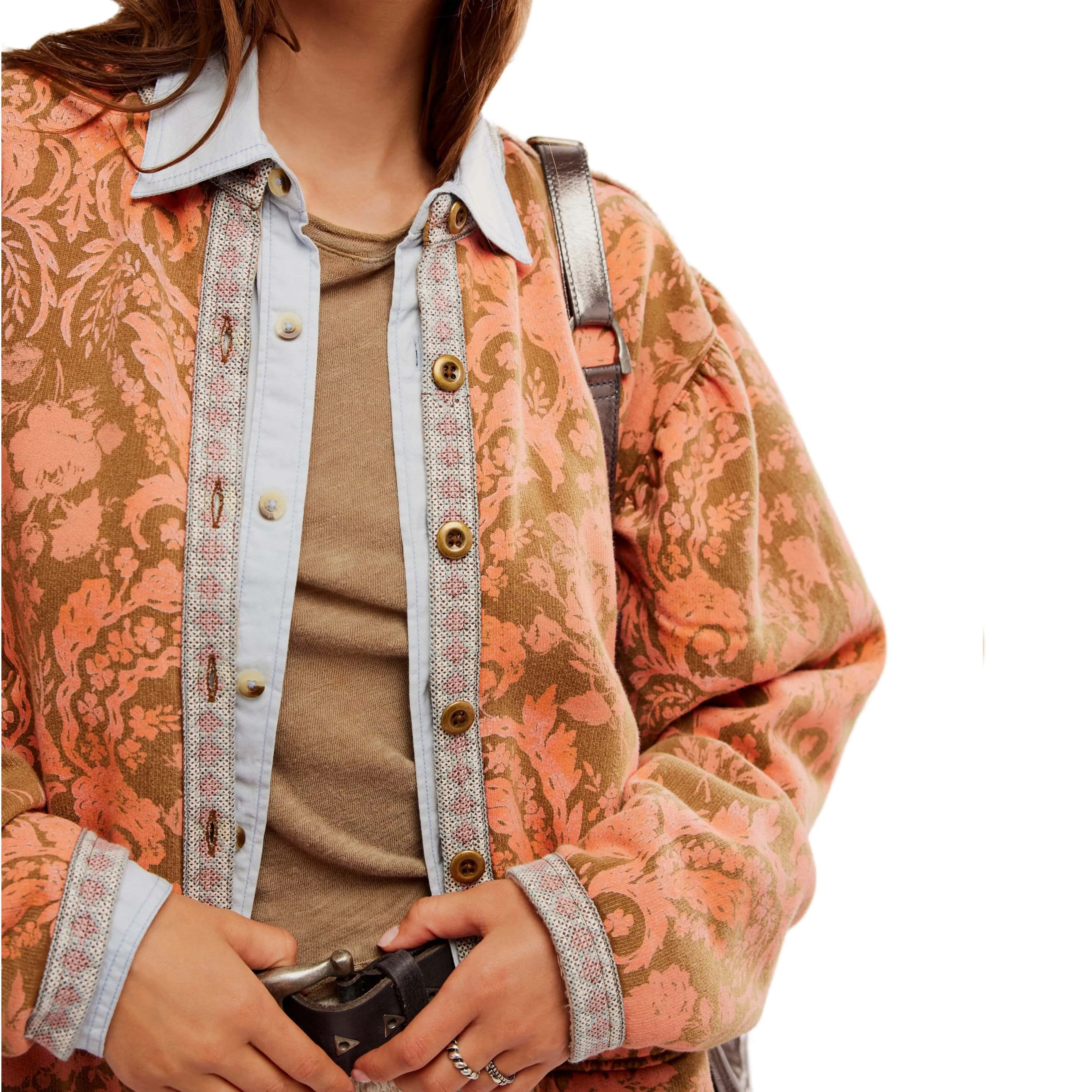 Free People Printed Drifter Sweatshirt In Orange/ Khaki Combo