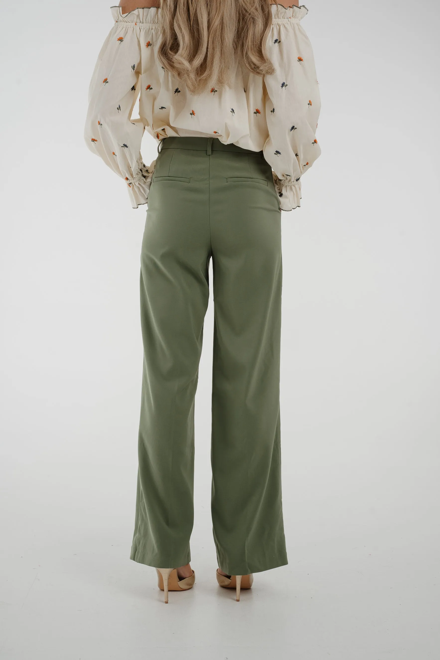 Freya Pleat Front Straight Leg Trouser In Khaki