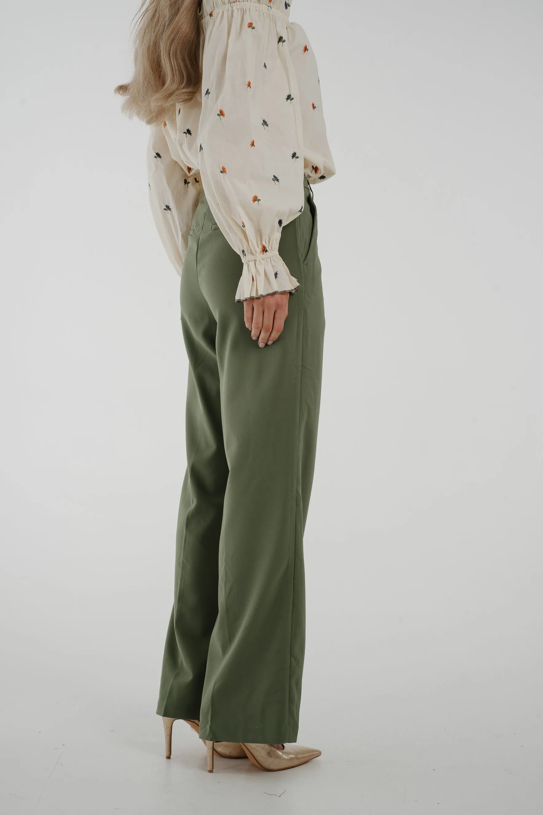 Freya Pleat Front Straight Leg Trouser In Khaki