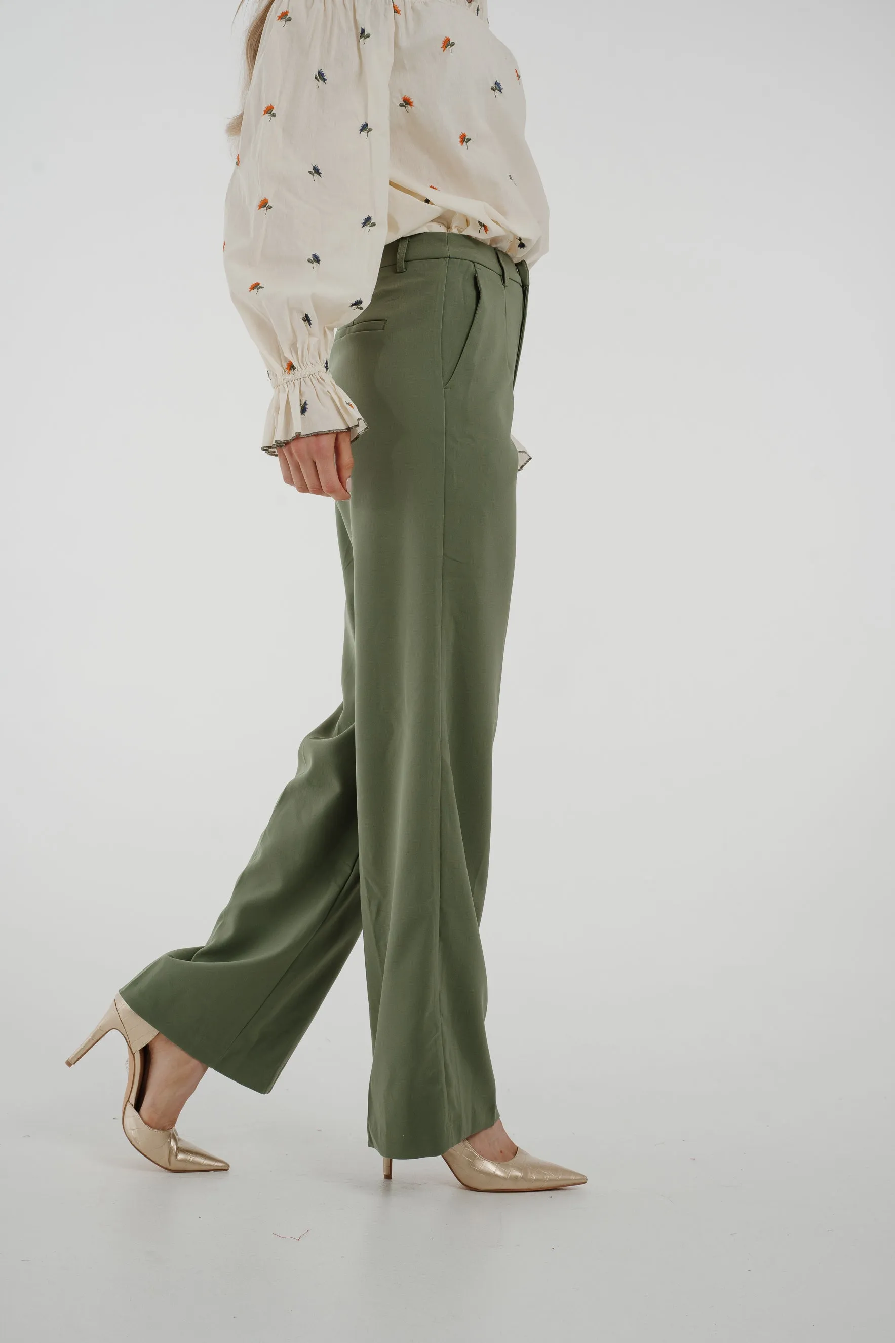 Freya Pleat Front Straight Leg Trouser In Khaki