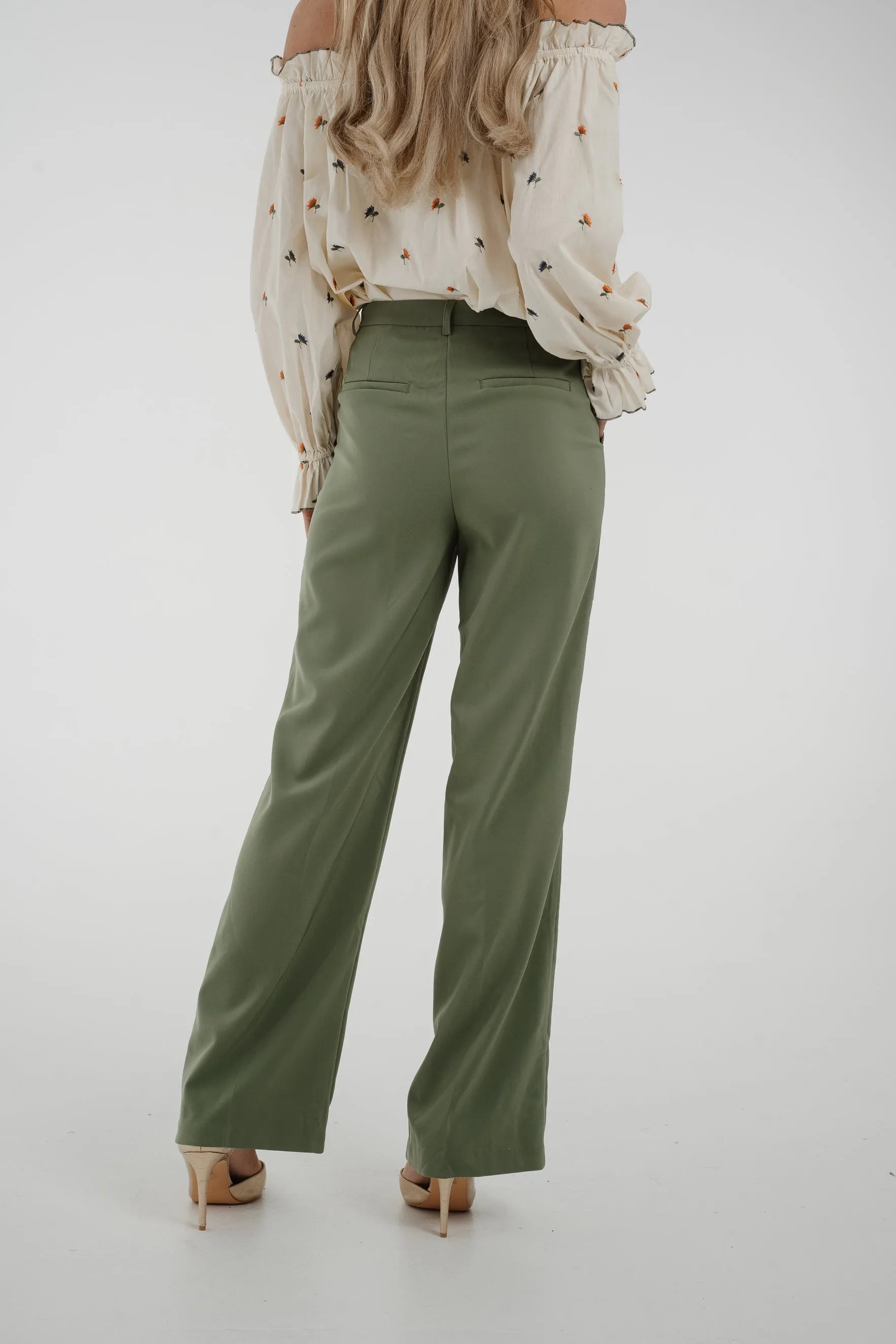Freya Pleat Front Straight Leg Trouser In Khaki