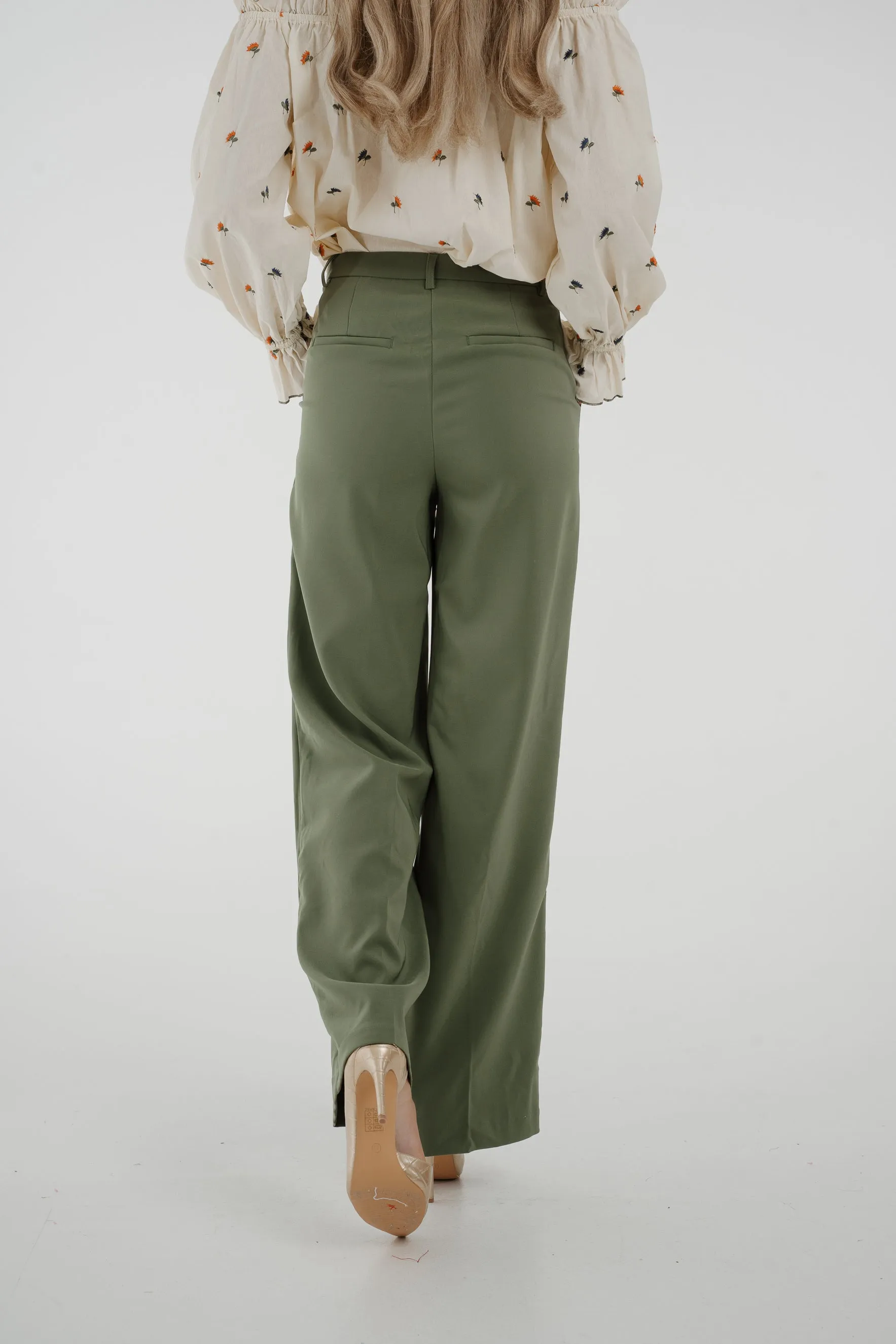 Freya Pleat Front Straight Leg Trouser In Khaki