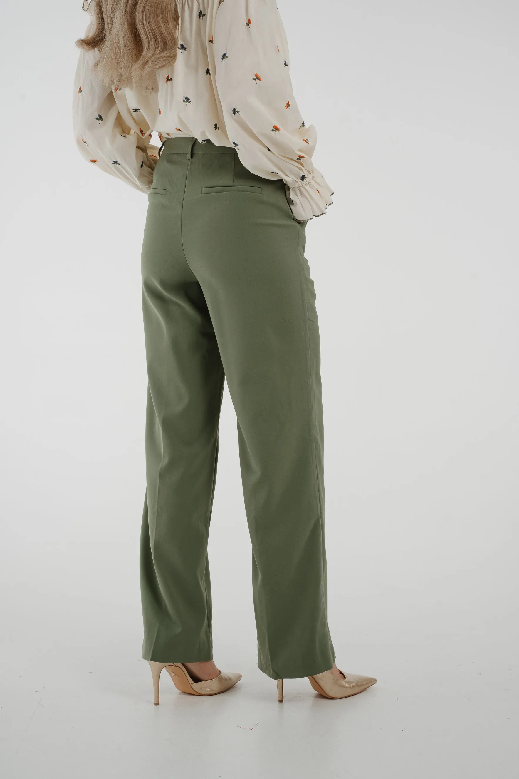 Freya Pleat Front Straight Leg Trouser In Khaki