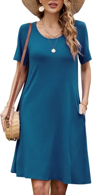FZ FANTASTIC ZONE Women's Casual Summer T Shirt Dresses Short Sleeve Swing Dress with Pockets