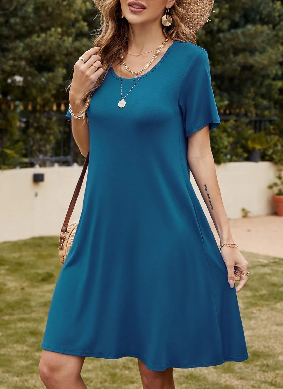 FZ FANTASTIC ZONE Women's Casual Summer T Shirt Dresses Short Sleeve Swing Dress with Pockets