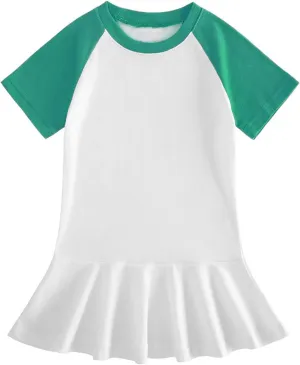 Girls Color Block Pleated Dress Summer Casual Loose A-Line Mini Dress Short Sleeve Round Neck Cute Beach Sundress