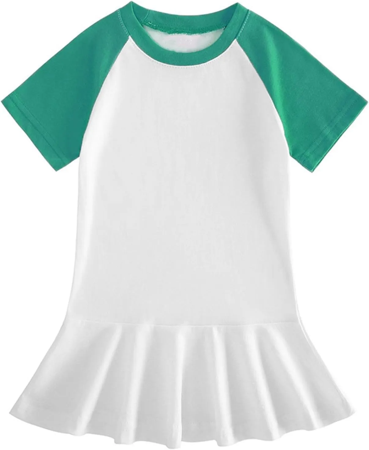 Girls Color Block Pleated Dress Summer Casual Loose A-Line Mini Dress Short Sleeve Round Neck Cute Beach Sundress
