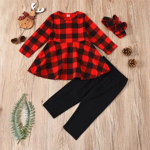 Girls Plaid Long Sleeve Crew Neck Top & Solid Pants & Headband Girl Boutique Clothing Wholesale
