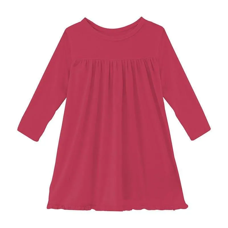 Girl's Solid Bamboo Classic Long Sleeve Swing Dress - Cherry Pie