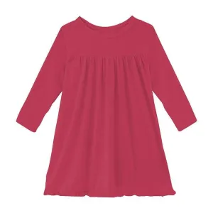 Girl's Solid Bamboo Classic Long Sleeve Swing Dress - Cherry Pie