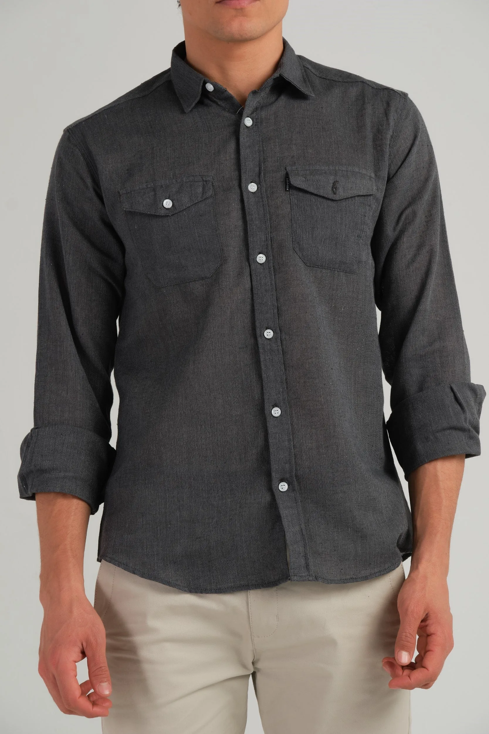 GRAY TEXTURED SLIM FIT SHIRT