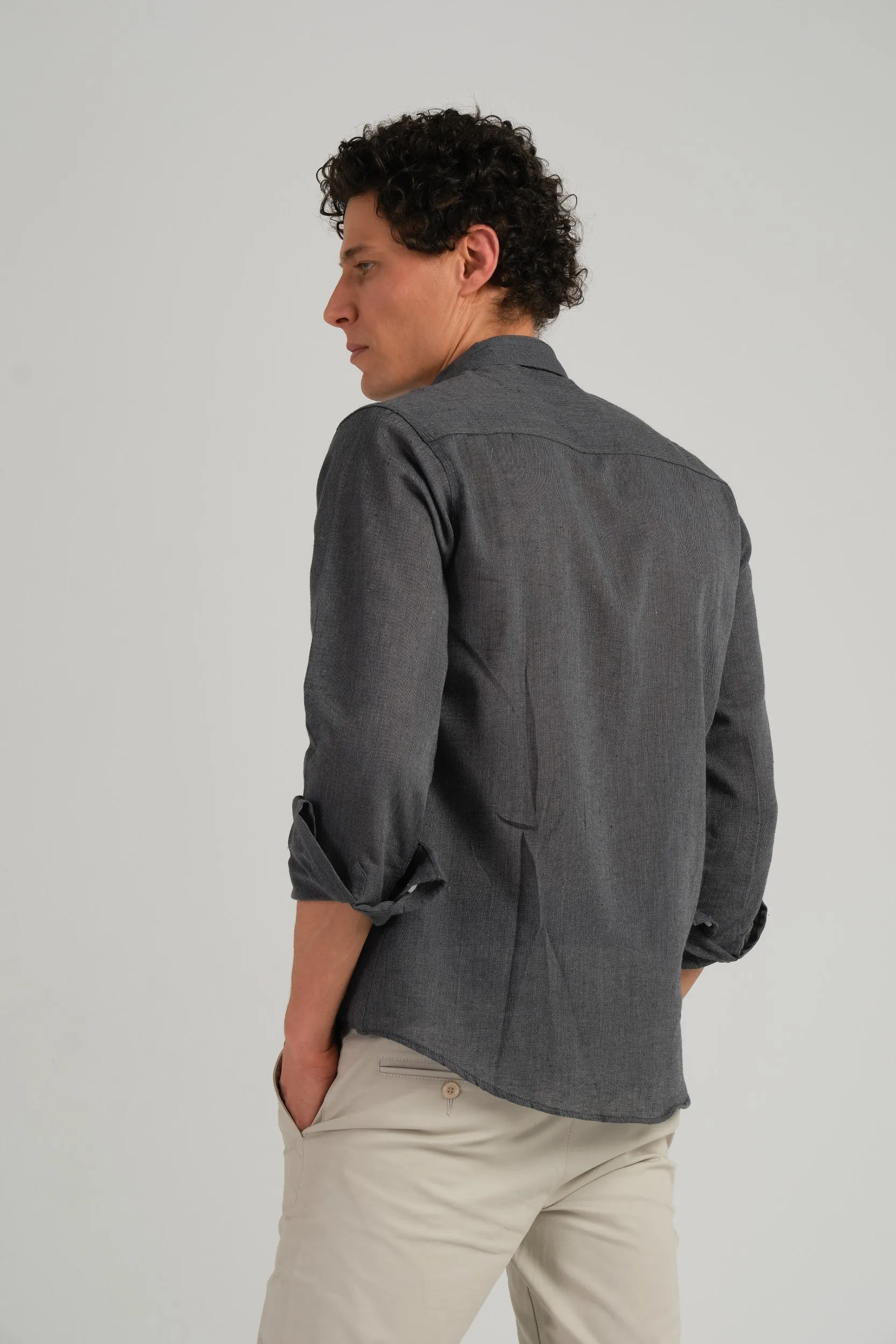 GRAY TEXTURED SLIM FIT SHIRT