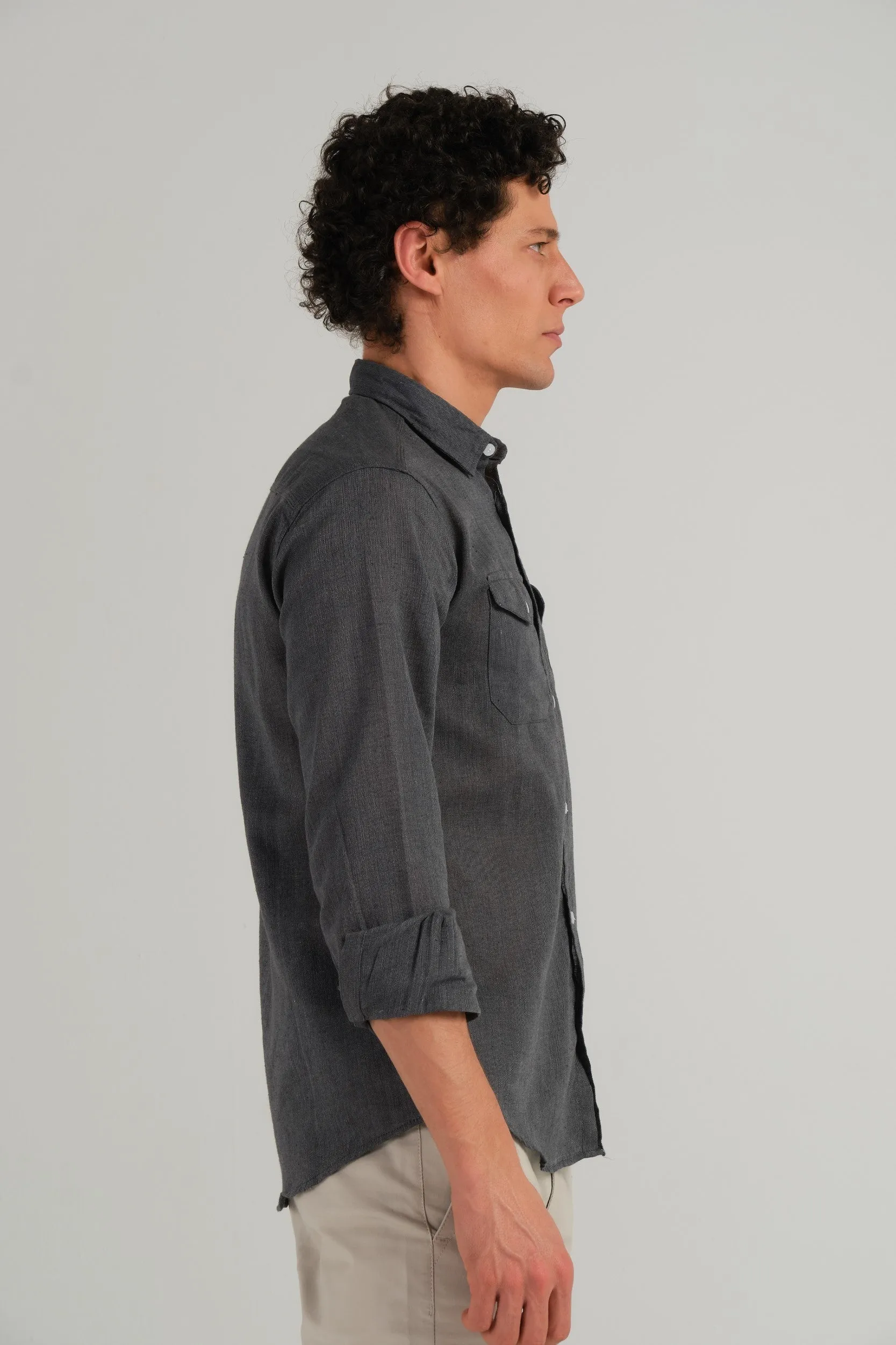 GRAY TEXTURED SLIM FIT SHIRT