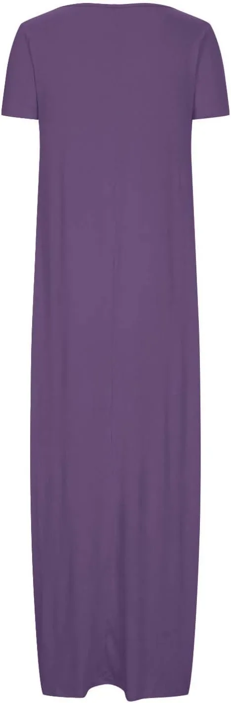 hlysgo Womens 2025 Trendy Summer Long Dresses Short Sleeve Scoop Neck Plus Size Lounge Midi Dress Solid Casual Dress
