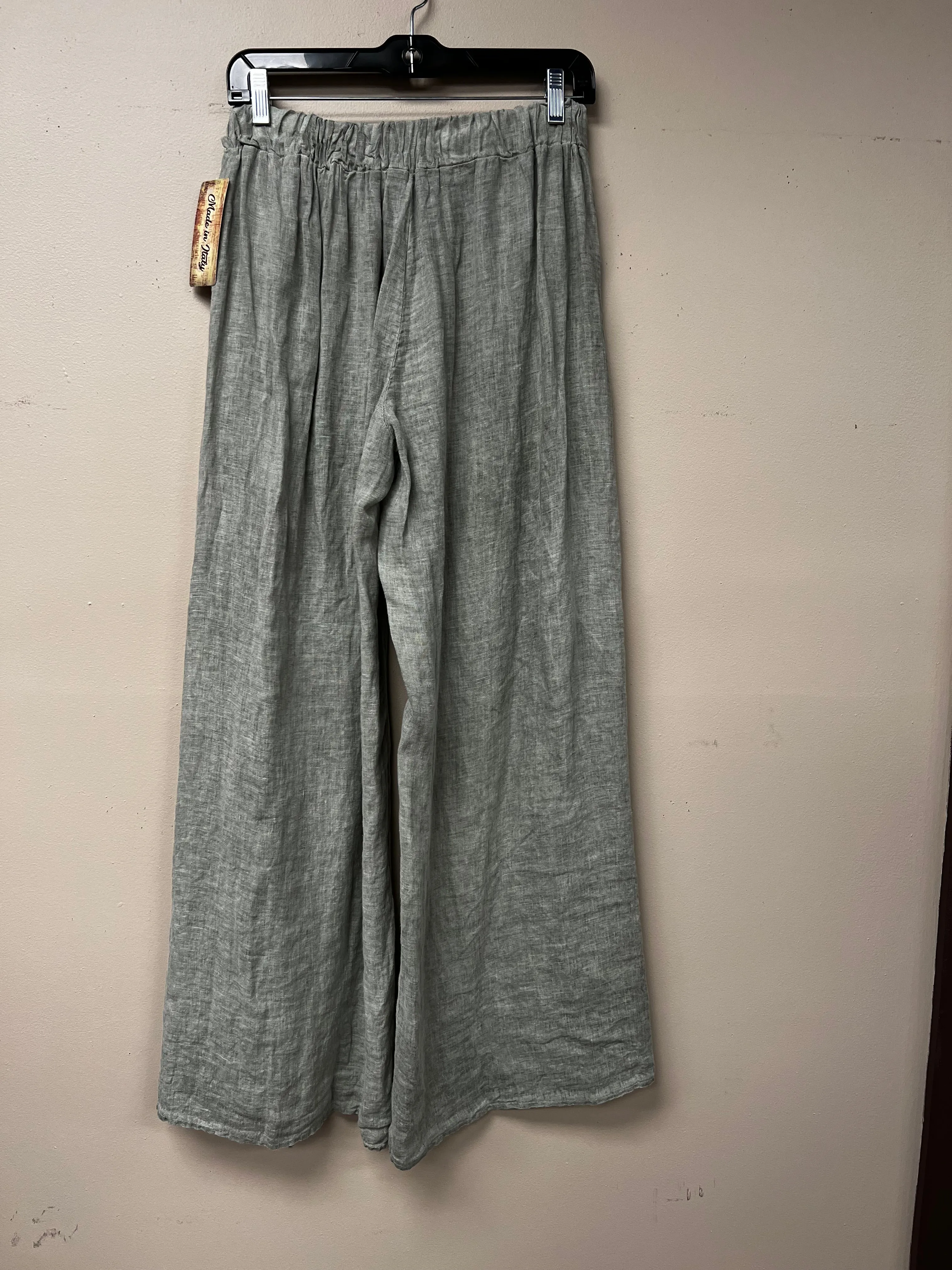 Italian crossover slit wide leg pants.