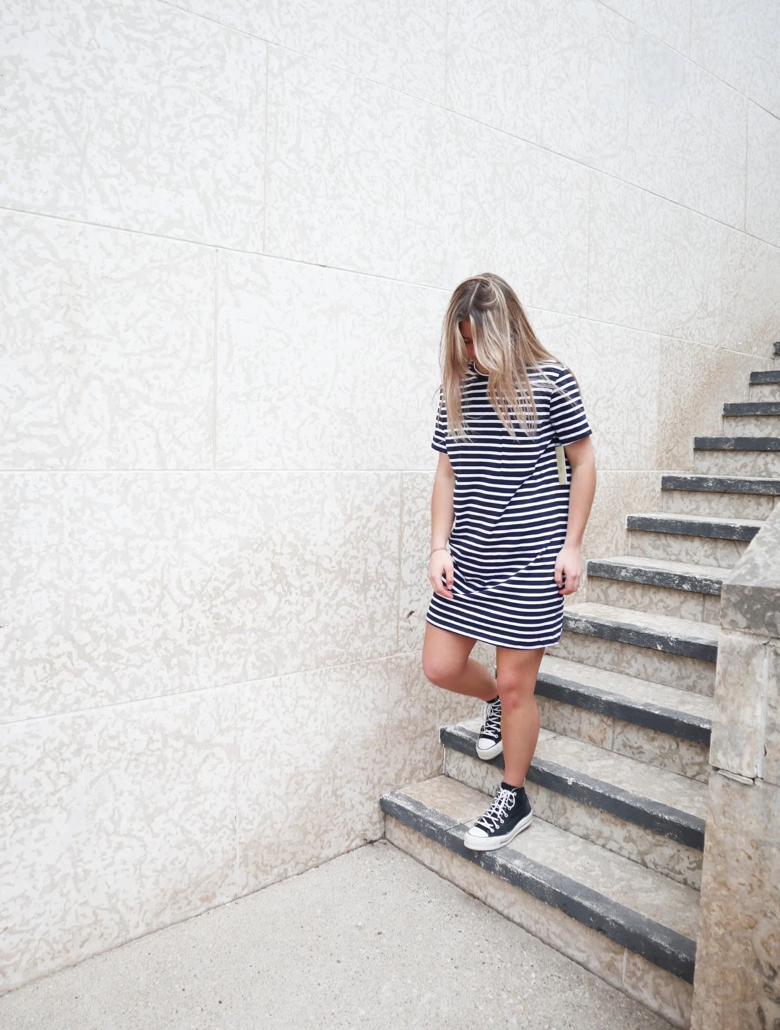 Jada Striped Tee Shirt Dress | Midnight/White