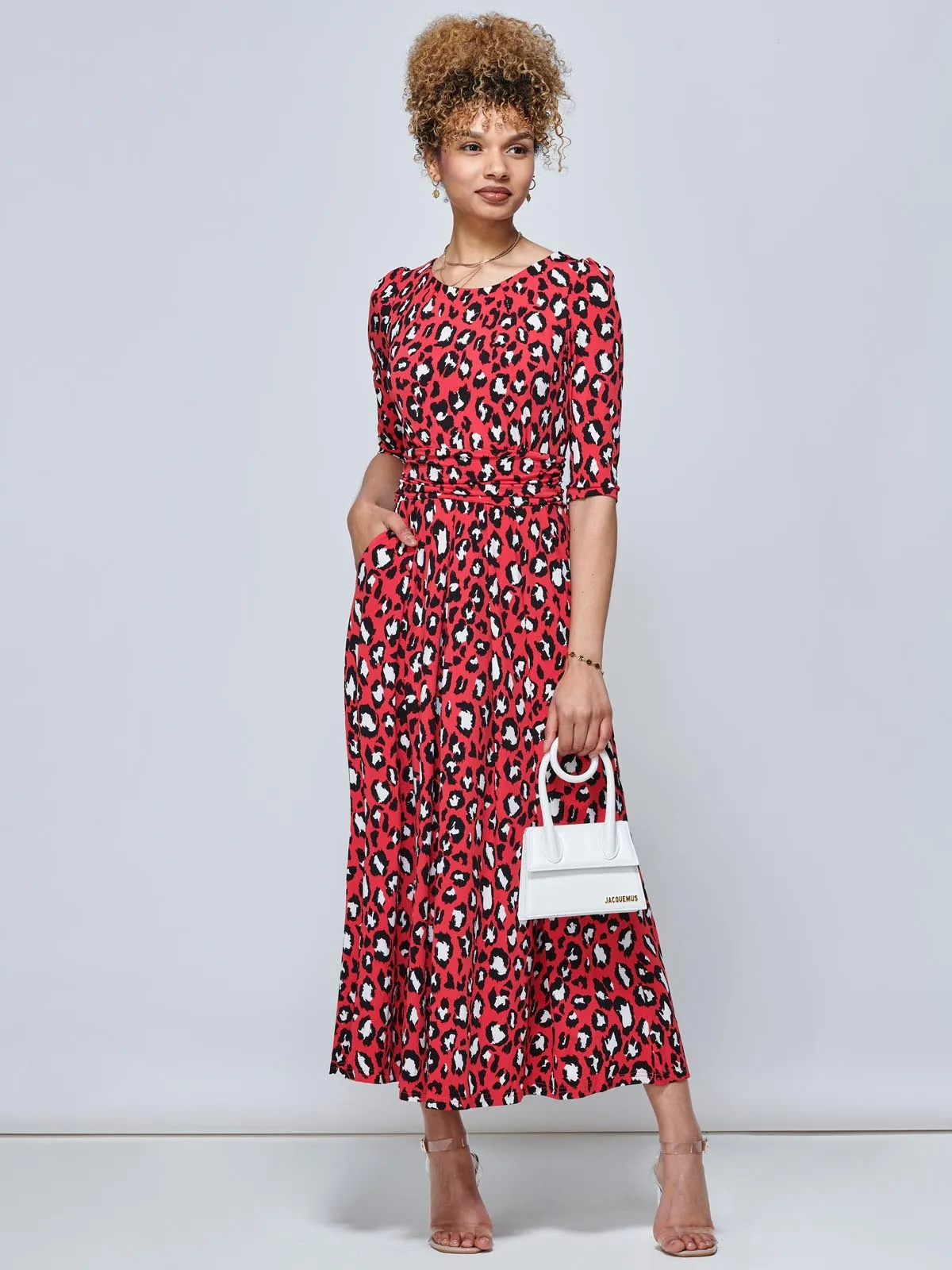 Jolie Moi Dorothy Animal Print Dress, Red Animal