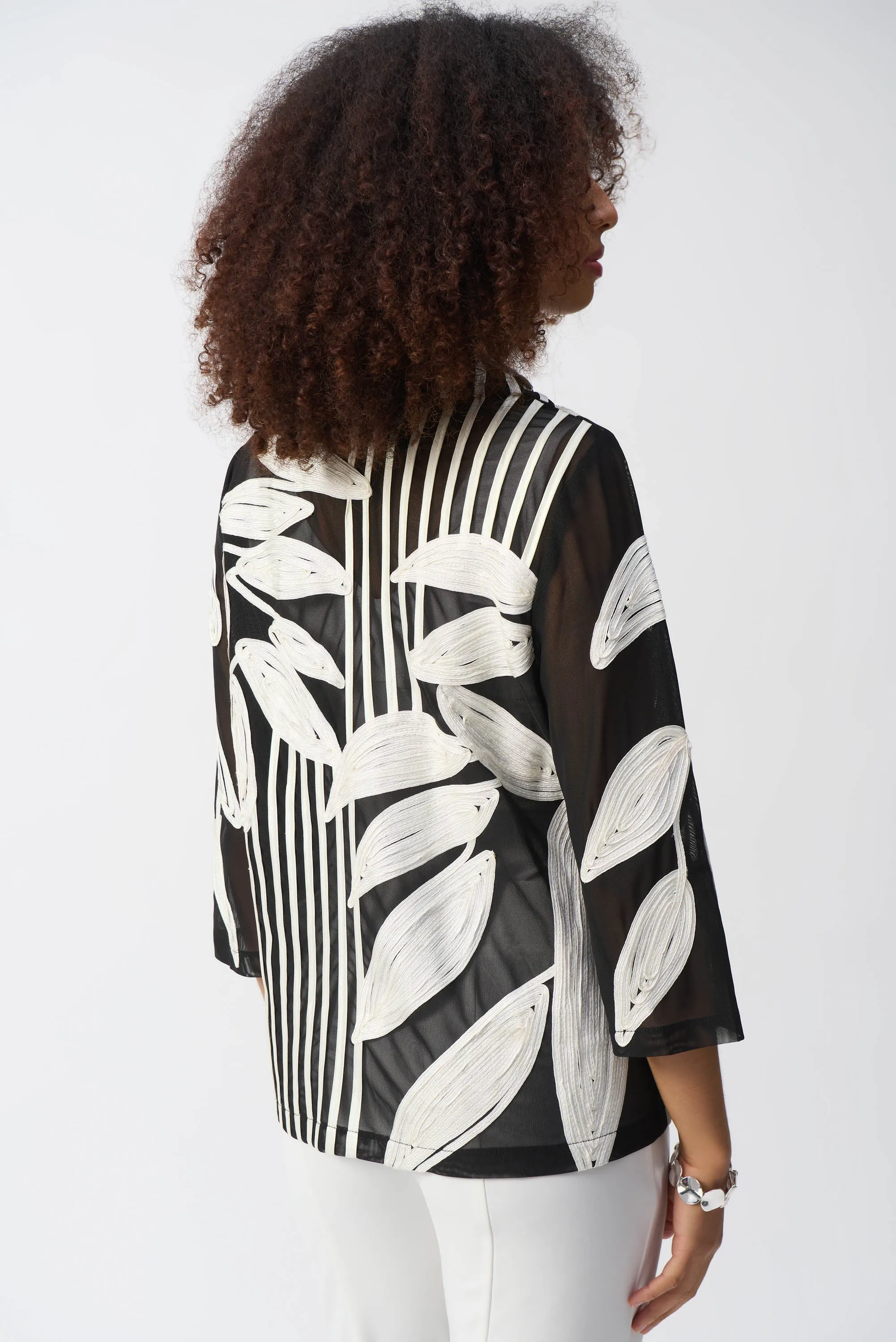 Joseph Ribkoff Black & Vanilla Mesh and Satin Soutache Jacket