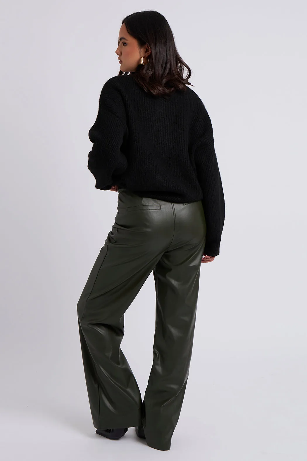 Khaki Wide Leg PU Trouser