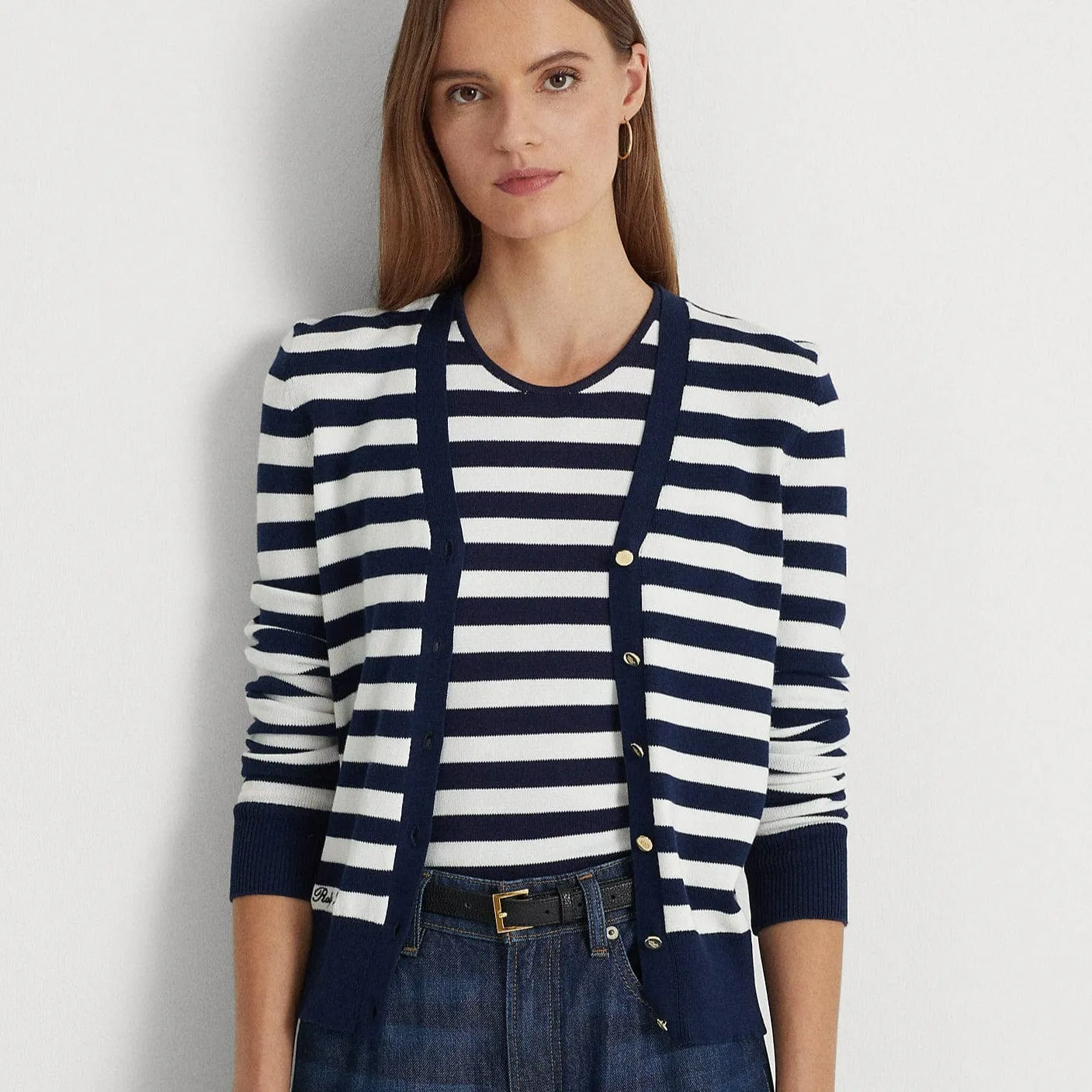 Lauren Ralph Lauren Striped Cotton-Blend Cardigan
